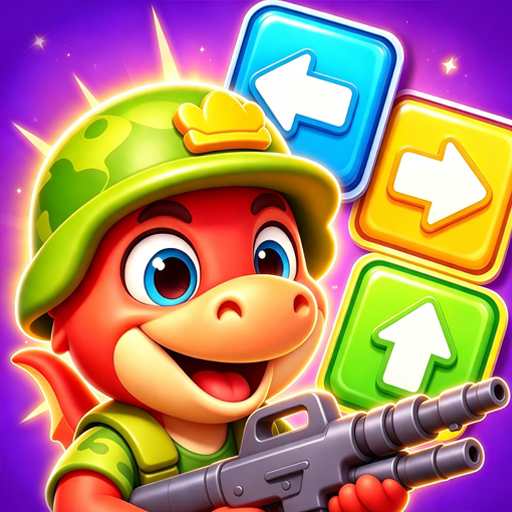 Colorful dragon soldier surrounded by directional arrow tiles